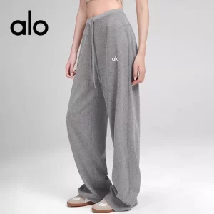 Alo Yogo 瑜伽褲子 休閑針織褲 高腰垂感 慵懶風 直筒寬鬆運動闊腿褲