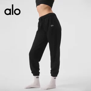 Alo Yoga 美式風 直筒束腳褲 寬松顯瘦闊腿衛褲 抽繩松緊腰運動褲