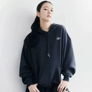 alo Yoga 秋冬運動連帽保暖衛衣 銀色Logo印花標 寬鬆版 男女同款