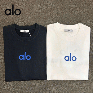 Alo 新款積木款壓膠 袖口定製布標 寬鬆圓領短袖T恤