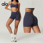 alo Yoga 交叉高腰瑜伽短褲 裸感緊身收腹三分褲 普拉提健身褲