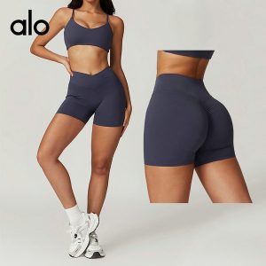 alo Yoga 交叉高腰瑜伽短褲 裸感緊身收腹三分褲 普拉提健身褲